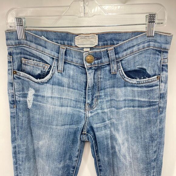 Current Elliott Womens Skinny Jeans Distressed Stretch Ripped Mid Rise Blue 27 - Picture 7 of 11
